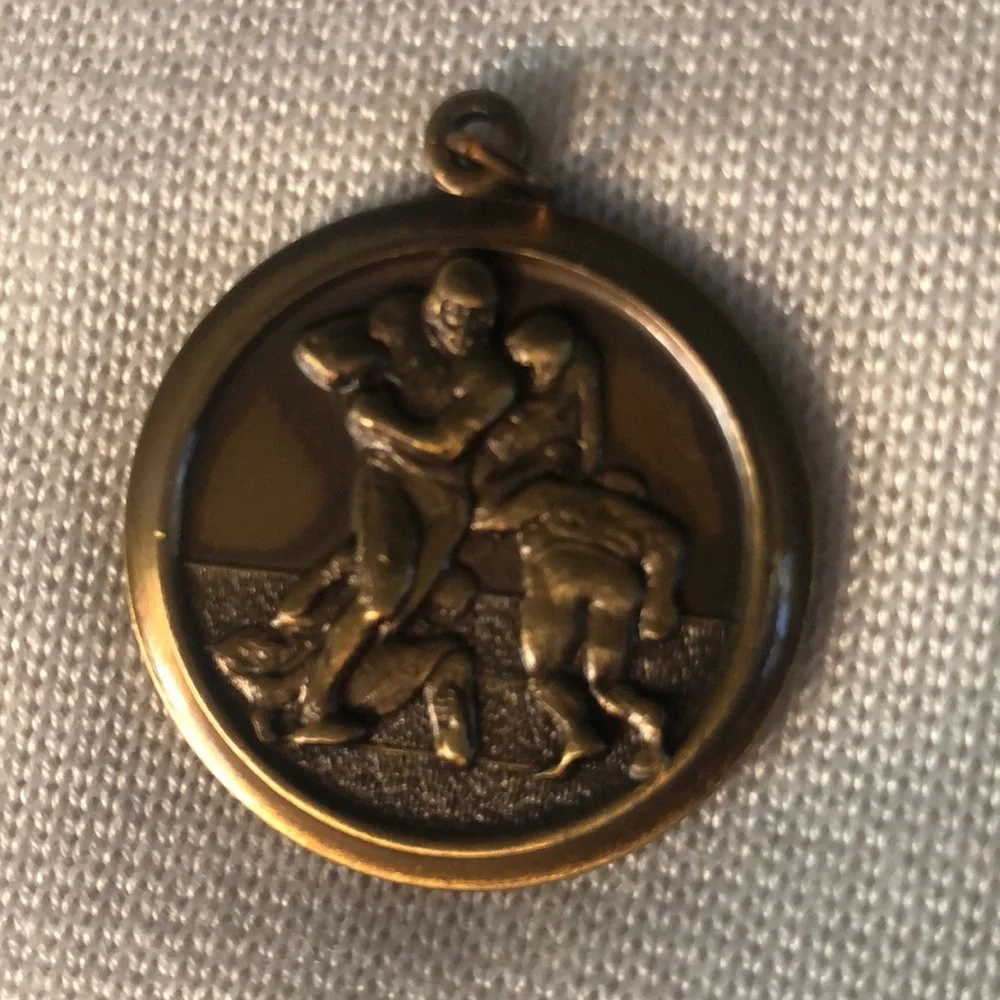 FOOTBALL PENDANT NECKLACE MEDAL BRONZE TONE CHARM